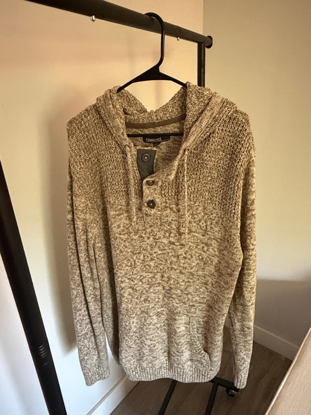 Men's Hooded Pullover Sweater - Heather Beige